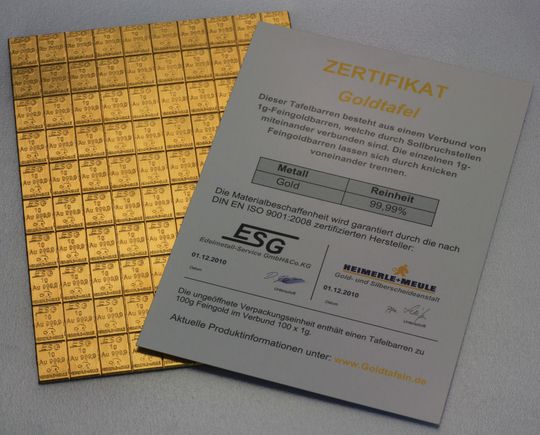 100g Goldtafel™ mit Zertifikat